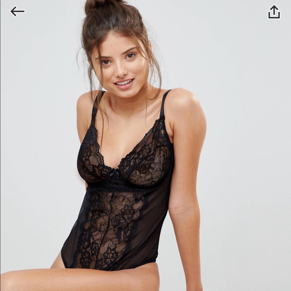ASOS 30I Black Lace Thong Bodysuit